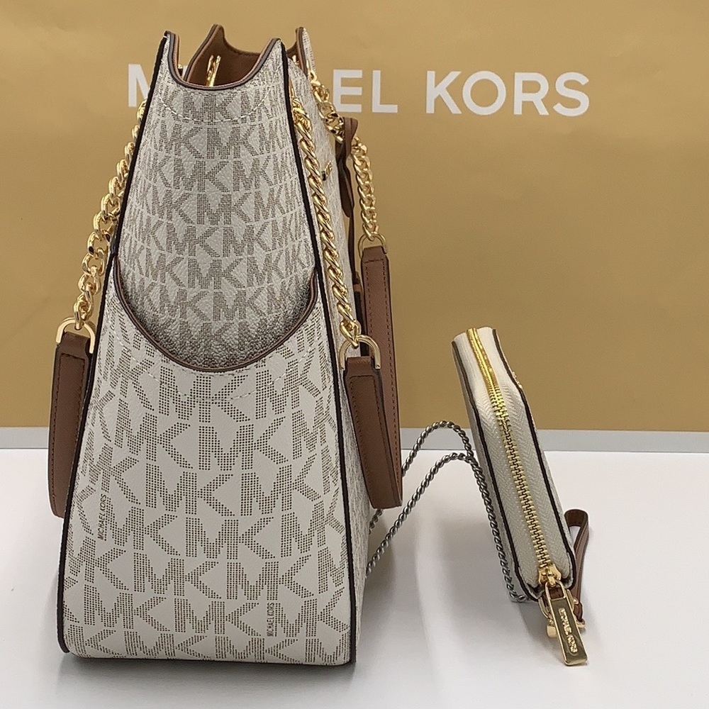 MICHAEL KORS LARGE X CHAIN SHOULDER TOTE & LG FLAT MULTIFUNCTIONAL PHONE CASE - Picture 6 of 16
